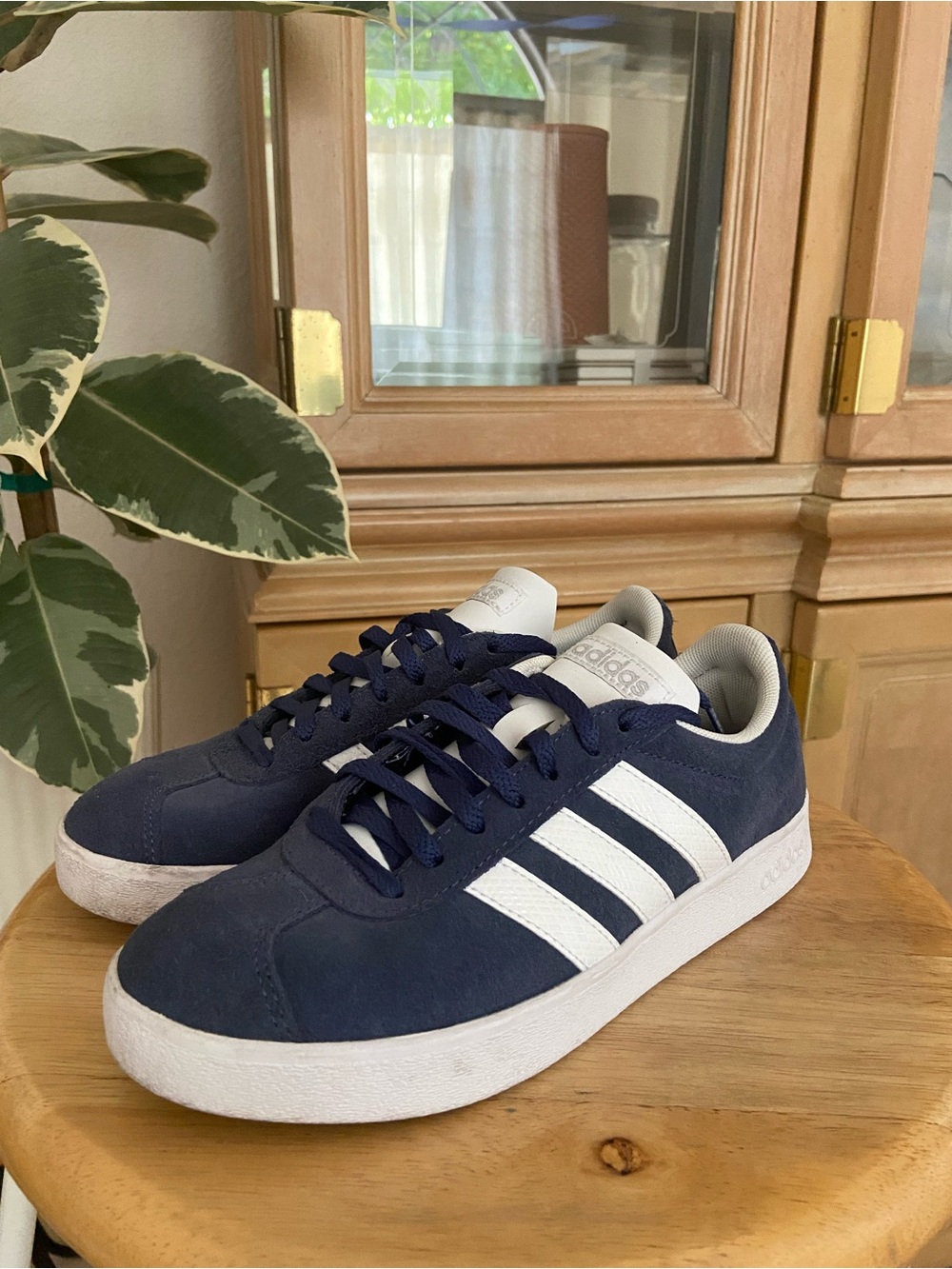 Adidas Navy and White Suede Court Sneakers